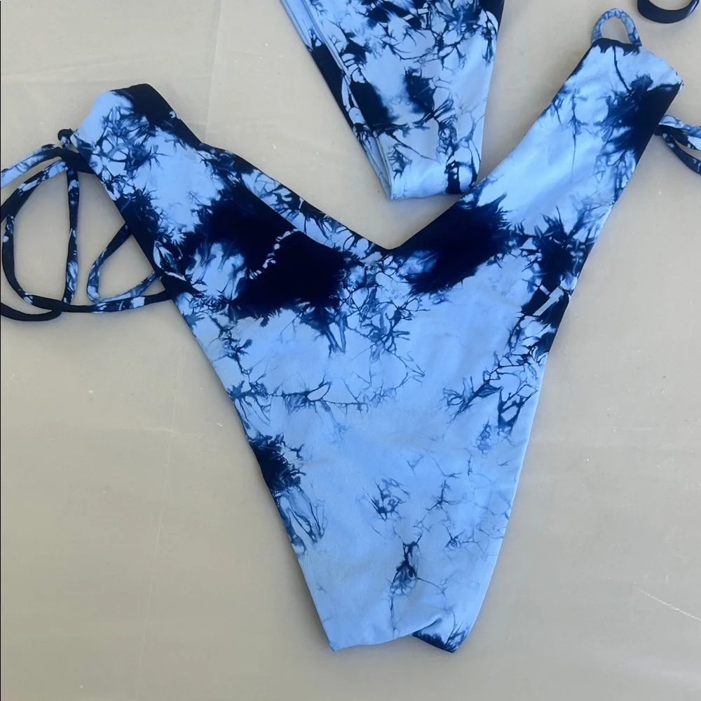 Frankie's Bikinis Blue Tie-Dye String Bikini Set